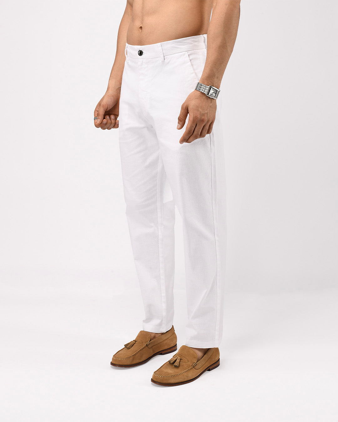 Linen Feel Premium Cotton Chinos In White
