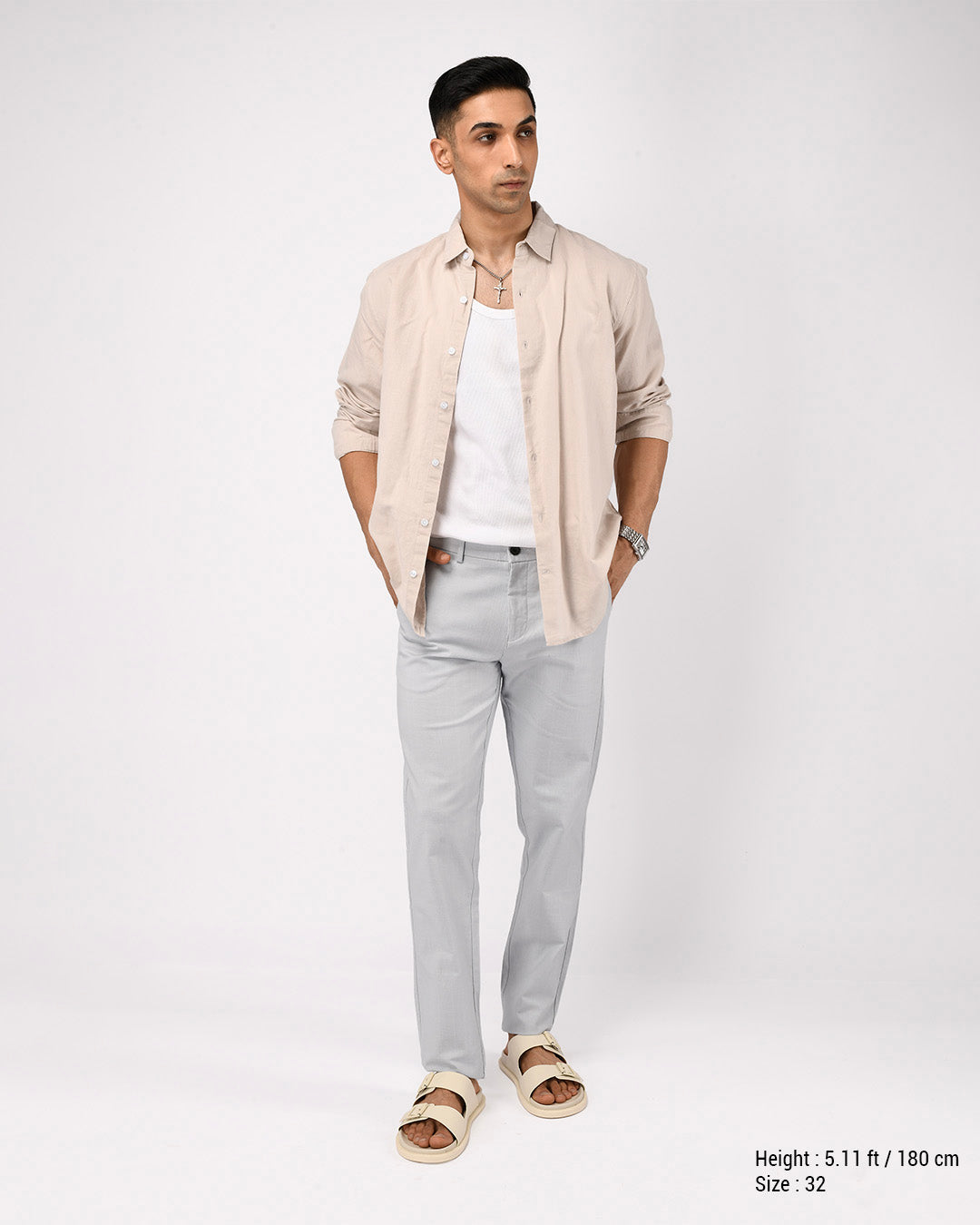Linen Feel Premium Cotton Chinos In Sky Blue