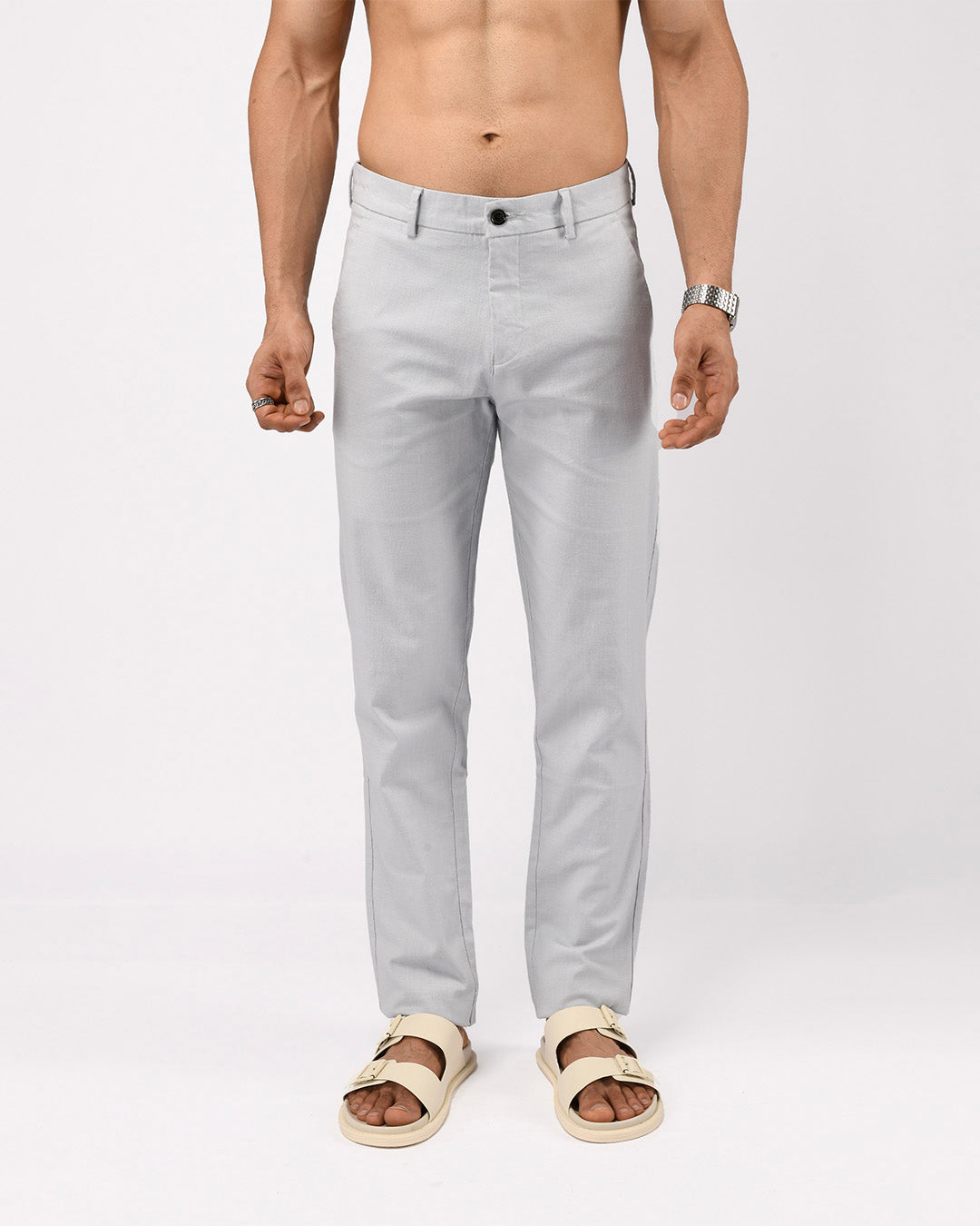 Linen Feel Premium Cotton Chinos In Sky Blue