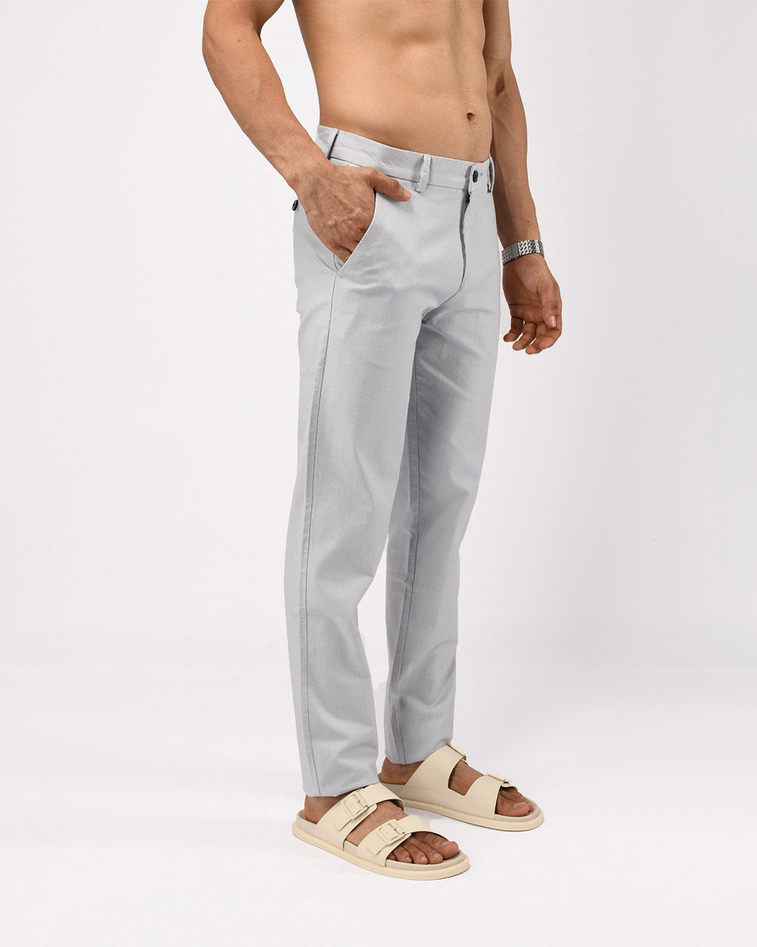 Linen Feel Premium Cotton Chinos In Sky Blue