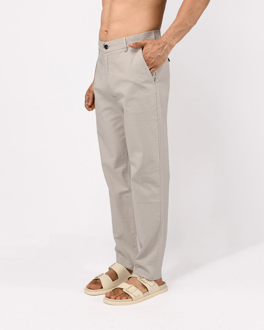 Linen Feel Premium Cotton Chinos In Light Grey