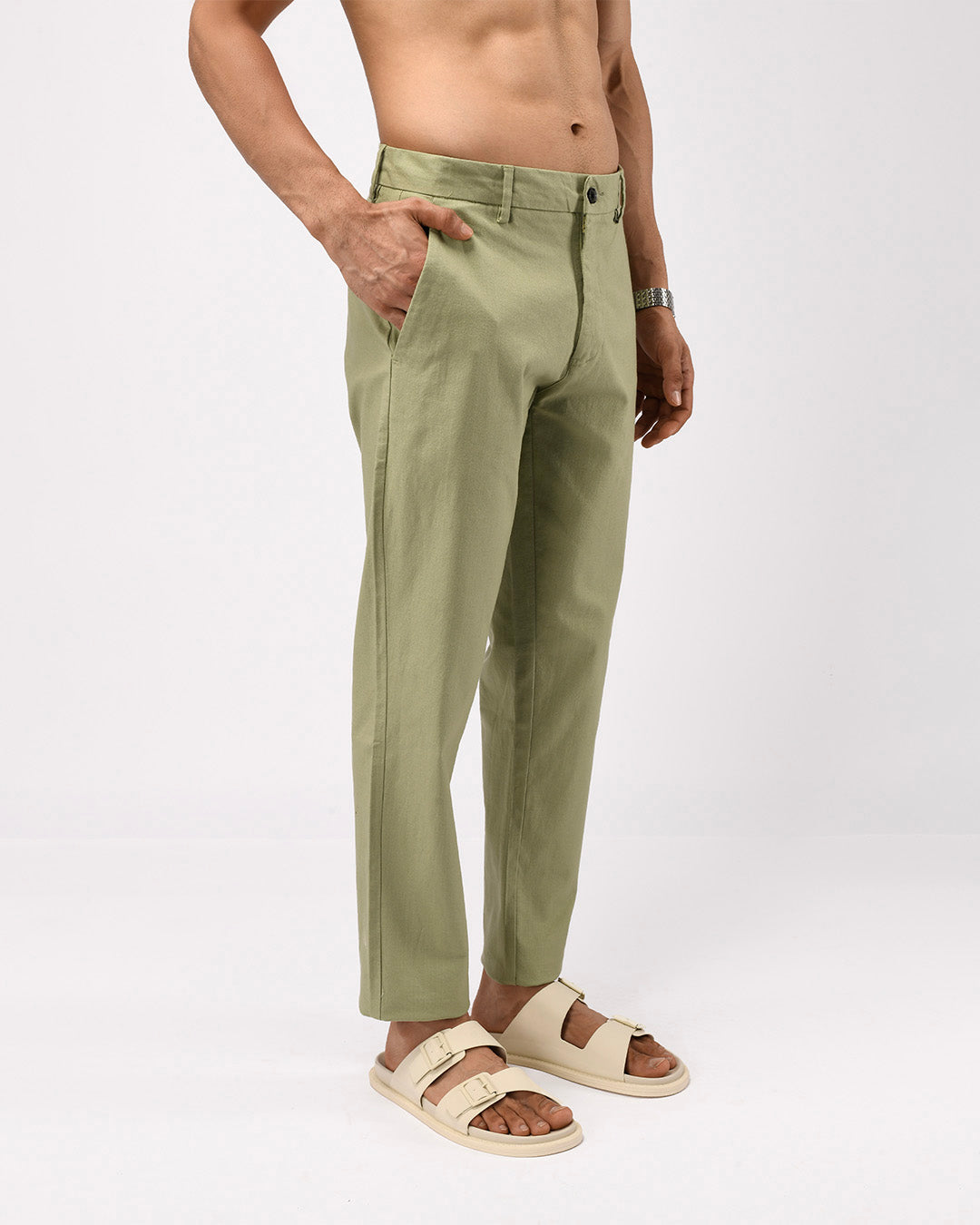 Linen Feel Premium Cotton Chinos In Pistachio