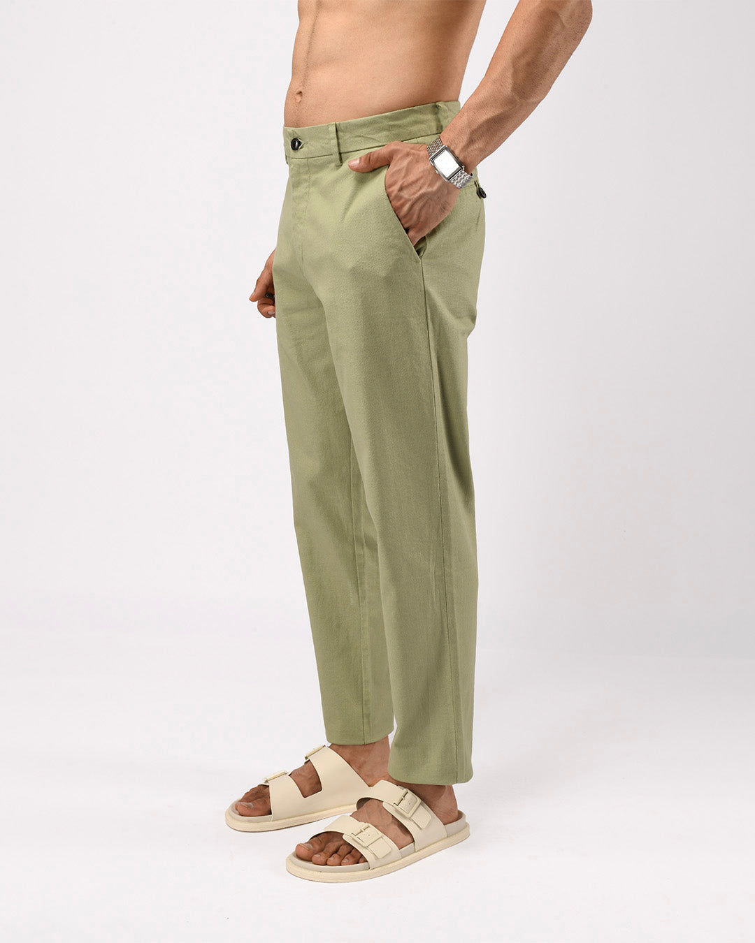 Linen Feel Premium Cotton Chinos In Pistachio