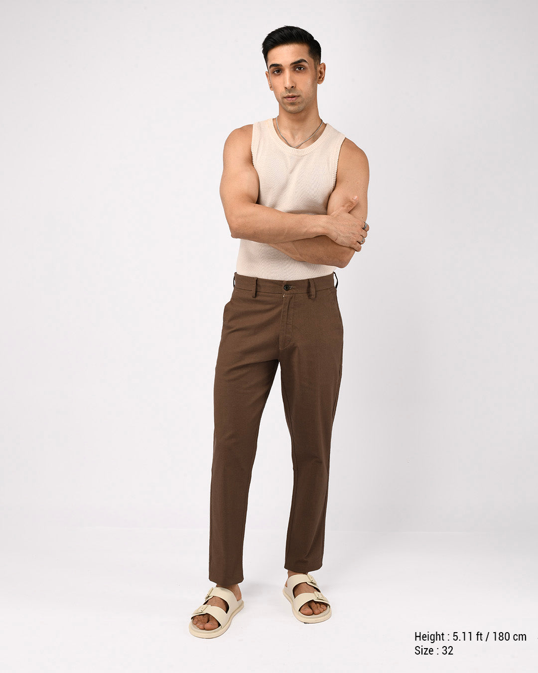 Linen Feel Premium Cotton Chinos In Fur Brown