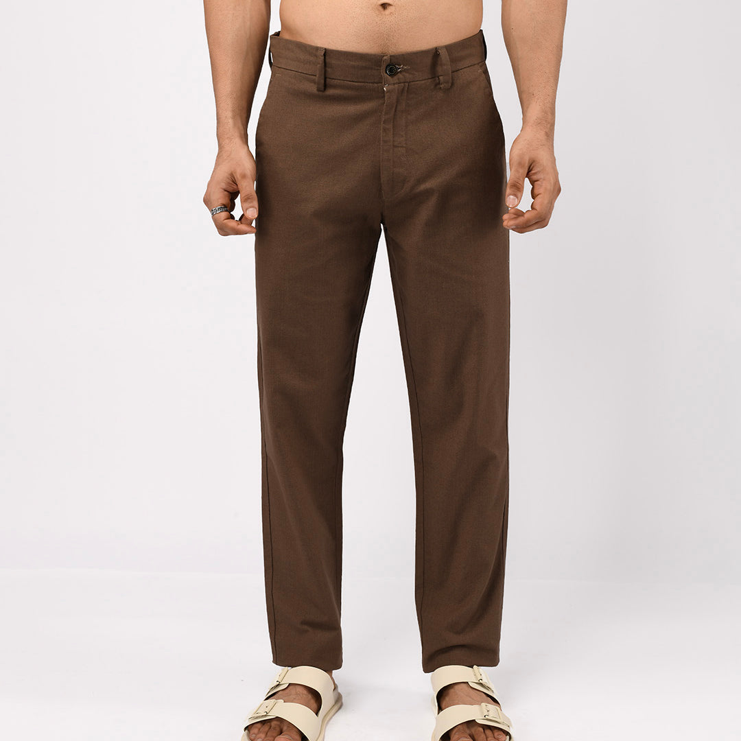 Linen Feel Premium Cotton Chinos In Fur Brown