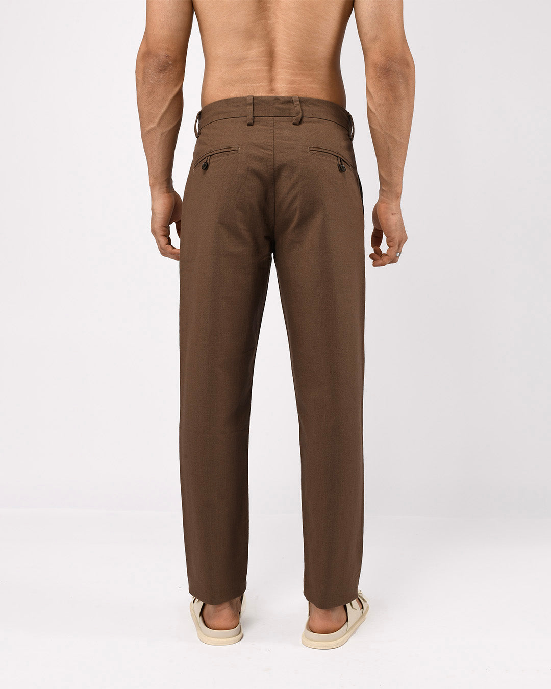 Linen Feel Premium Cotton Chinos In Fur Brown