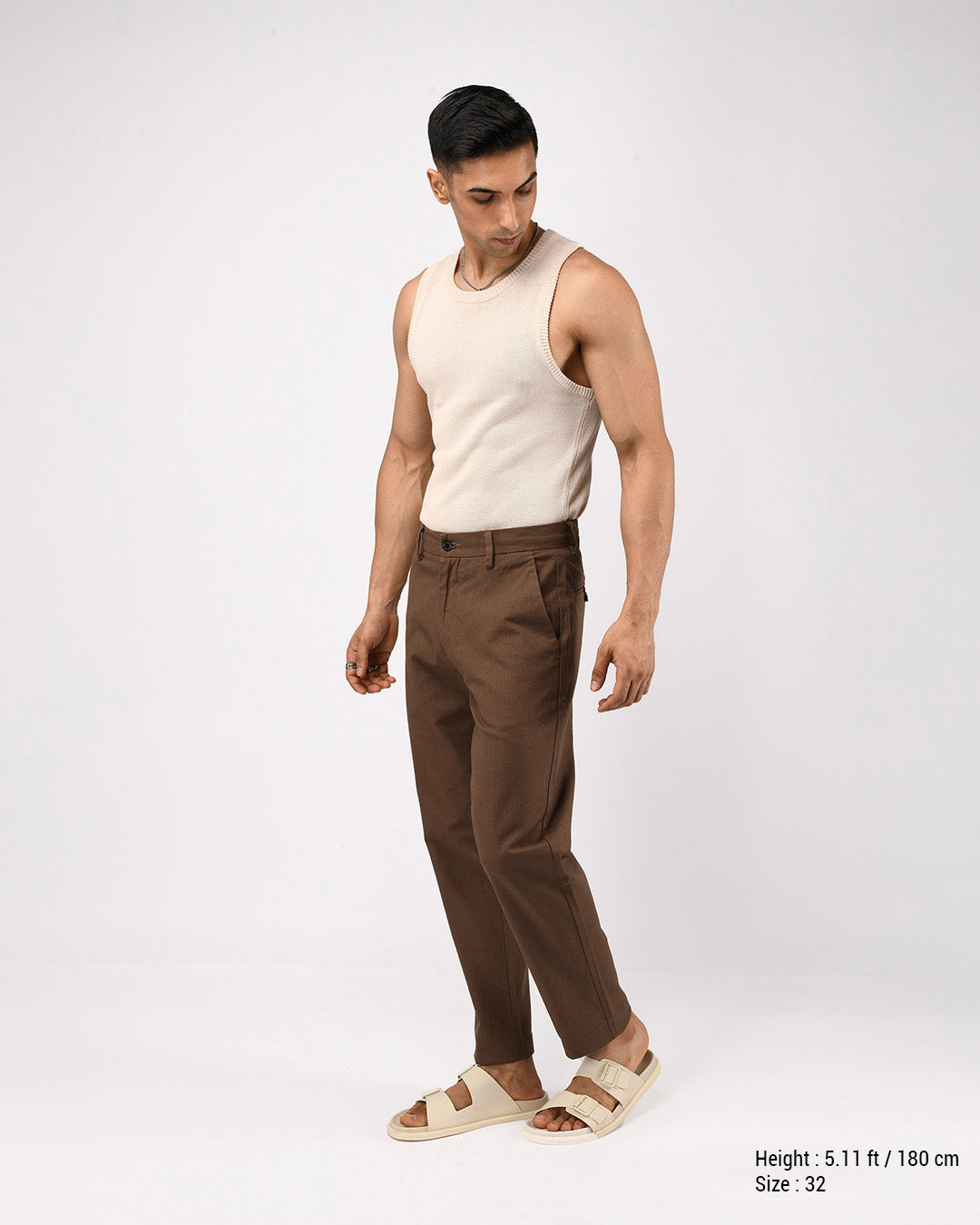 Linen Feel Premium Cotton Chinos In Fur Brown