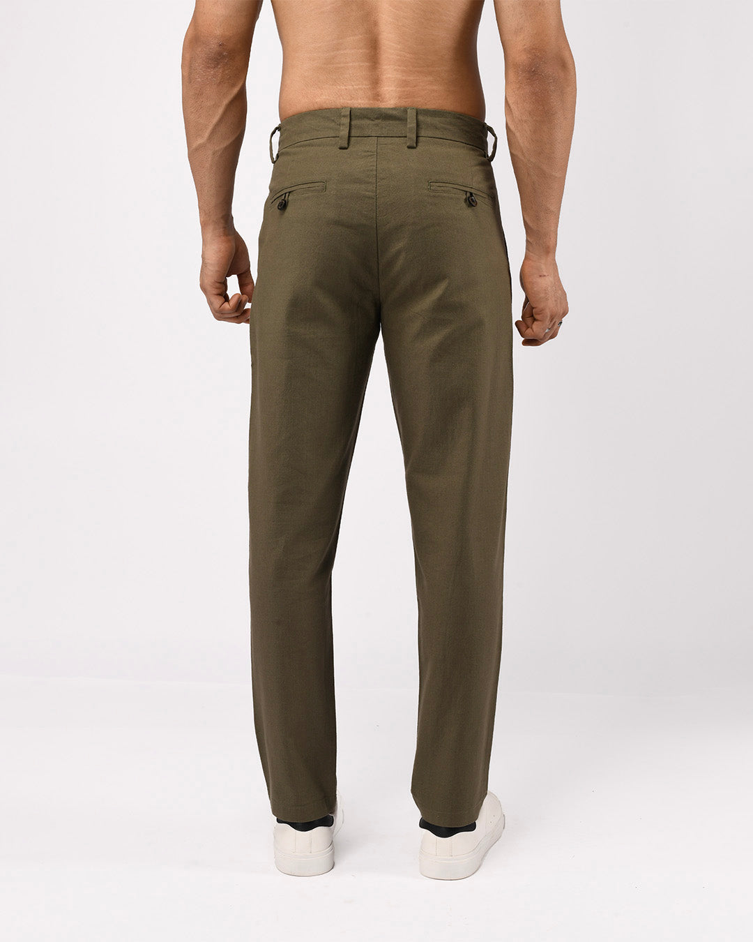 Linen Feel Premium Cotton Chinos In Pine Olive