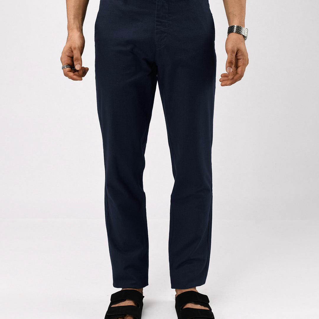Linen Feel Premium Cotton Chinos In Navy