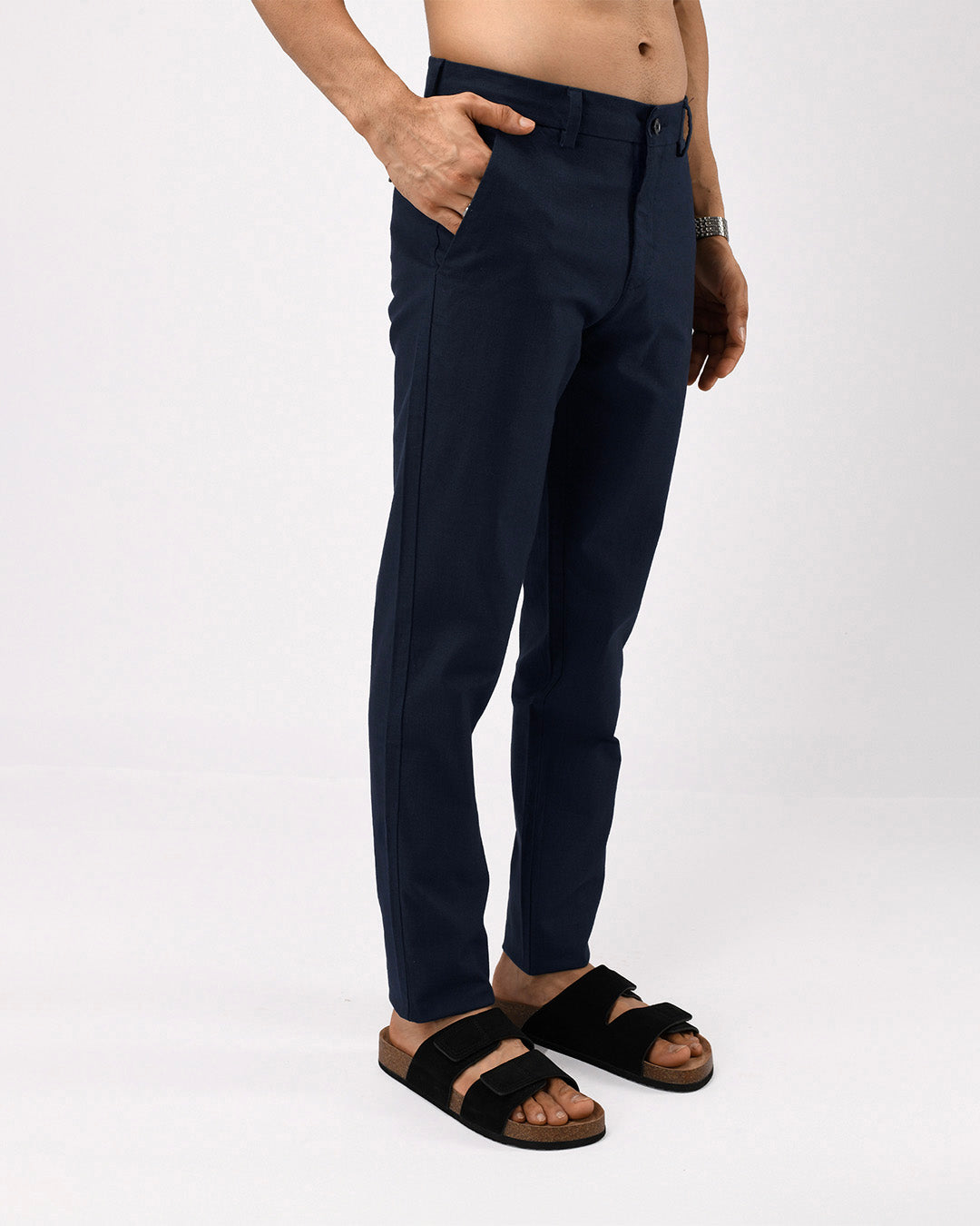 Linen Feel Premium Cotton Chinos In Navy