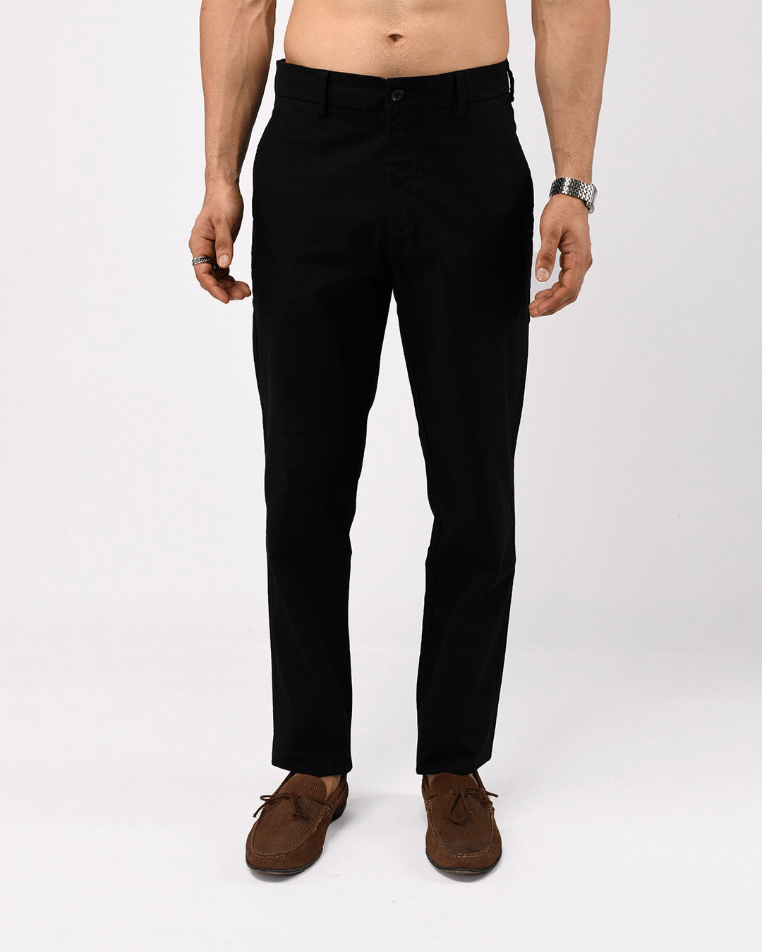 Linen Feel Premium Cotton Chinos In Black
