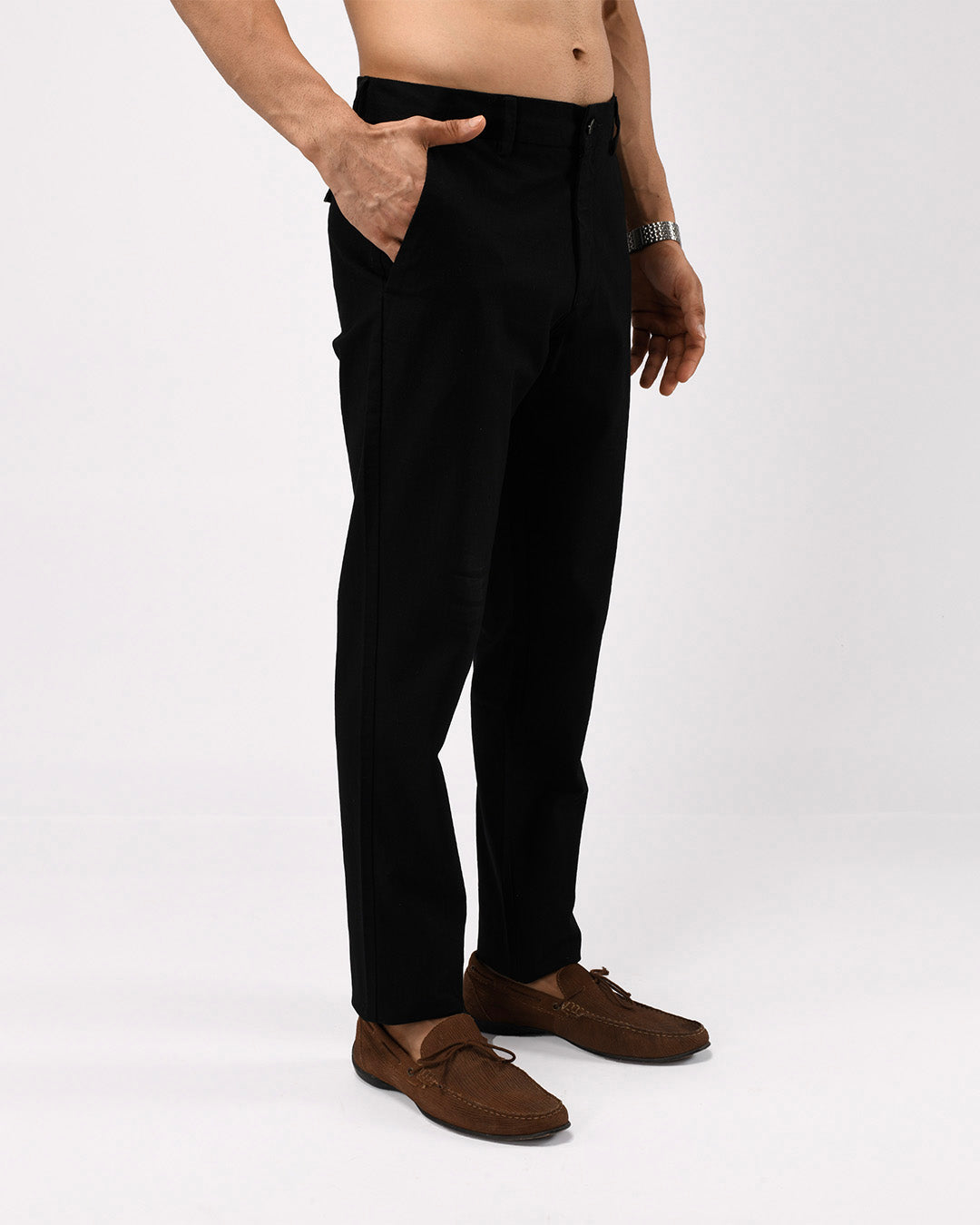 Linen Feel Premium Cotton Chinos In Black