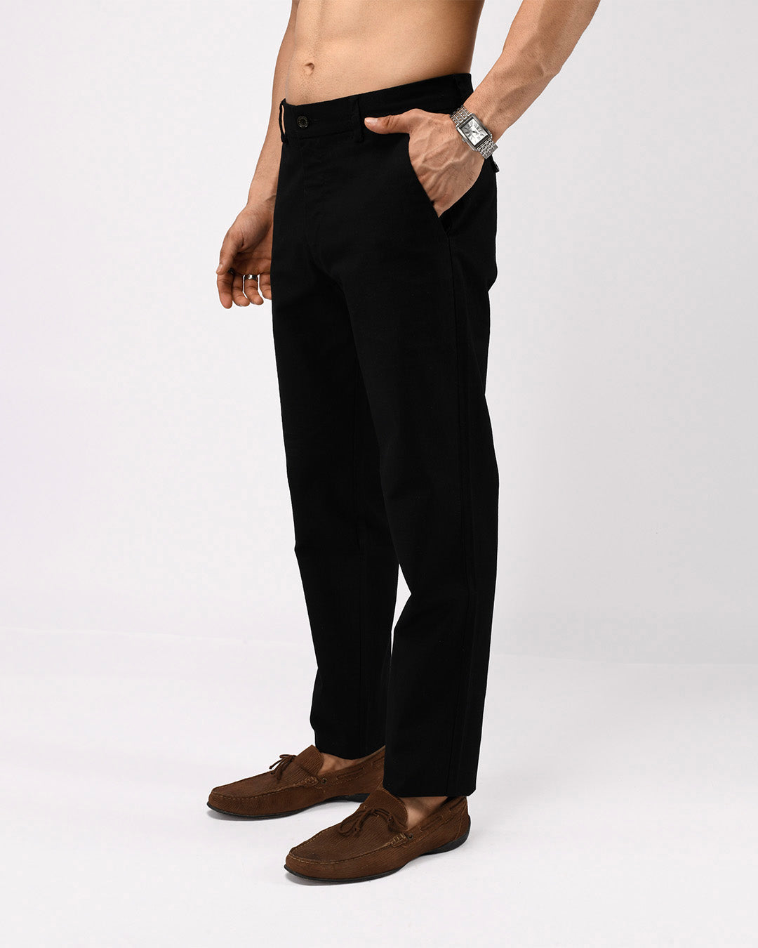 Linen Feel Premium Cotton Chinos In Black