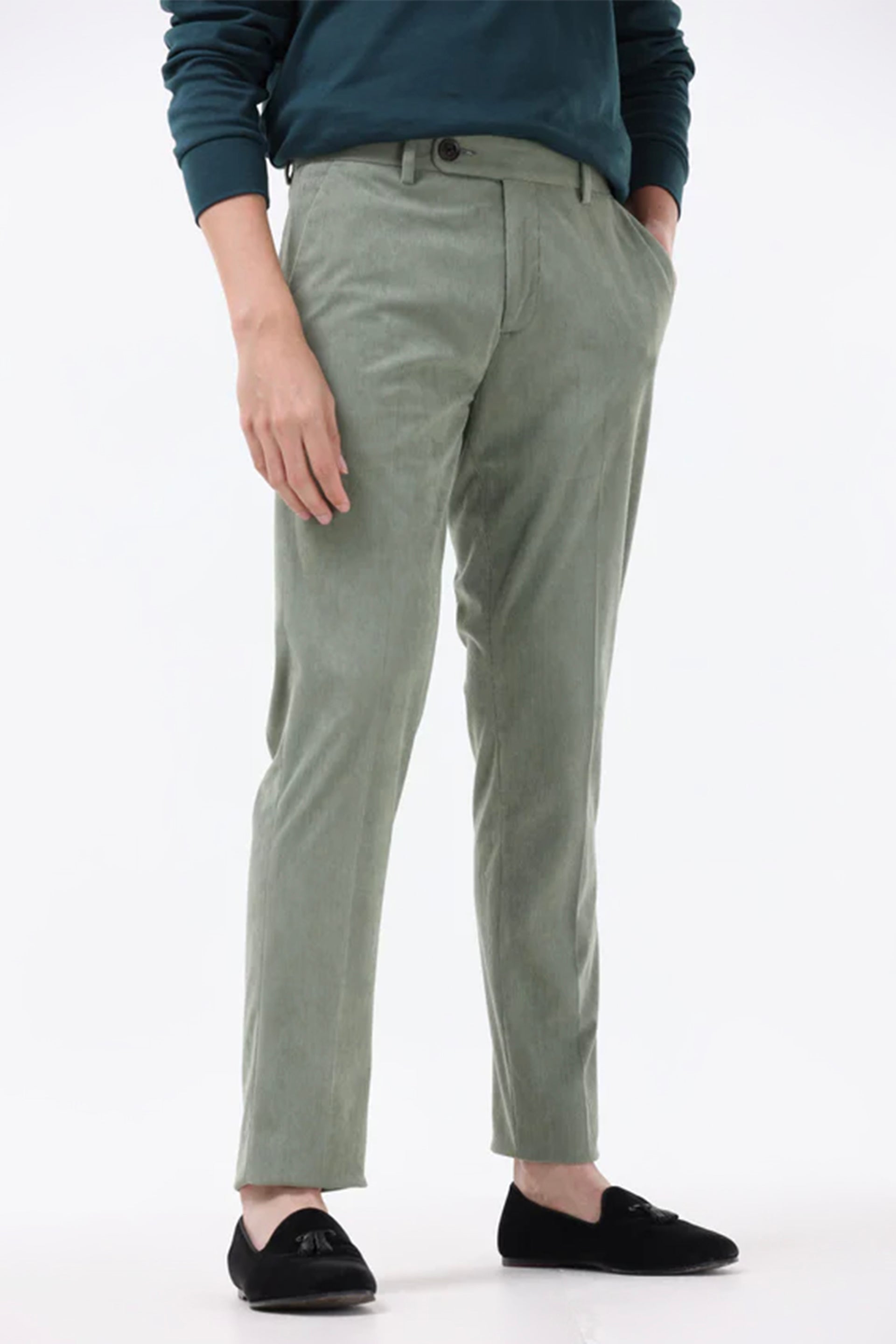 Statement Corduroy Trouser In Light Olive