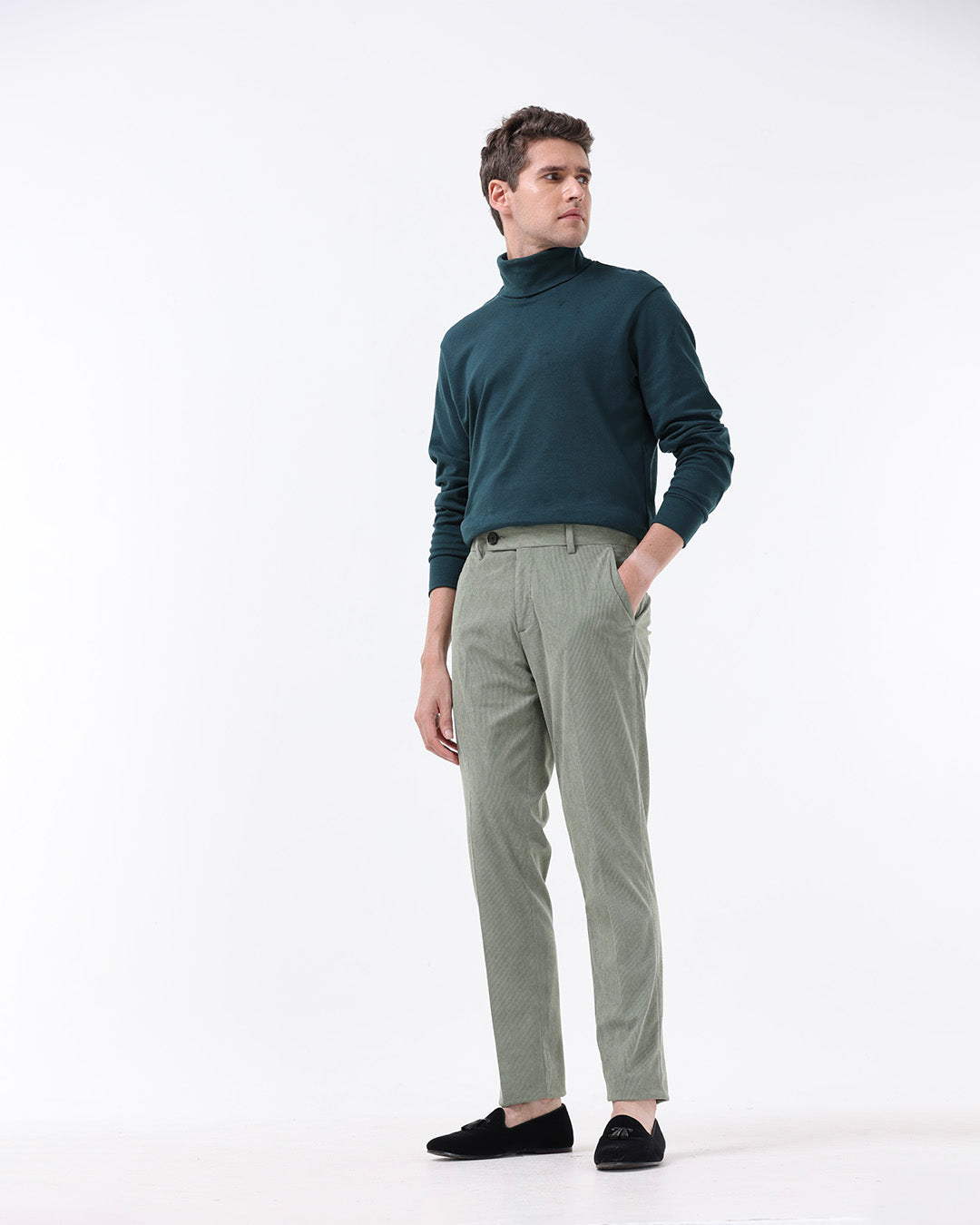Statement Corduroy Trouser In Light Olive