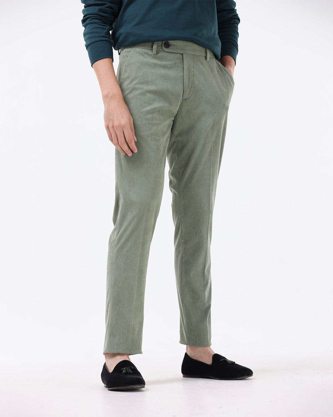 Statement Corduroy Trouser In Light Olive