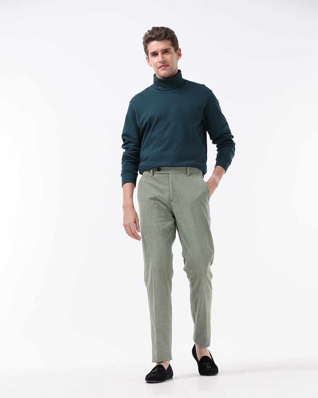 Statement Corduroy Trouser In Light Olive