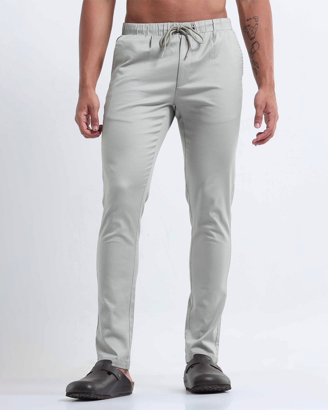 Rich Cotton Flexi Waist Ankle Pant In Grey