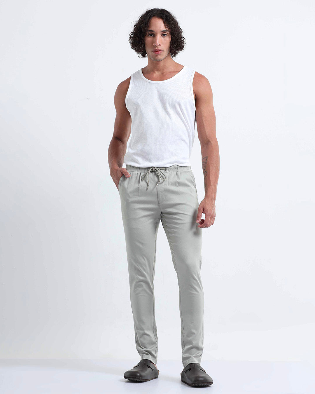 Rich Cotton Flexi Waist Ankle Pant In Grey