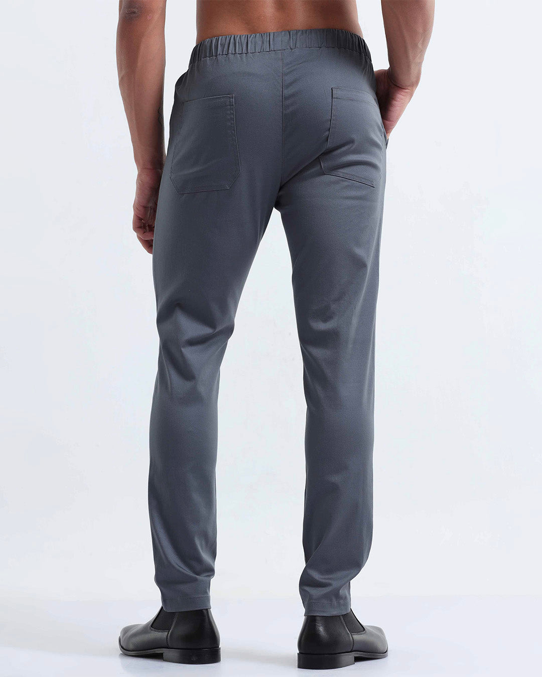 Rich Cotton Flexi Waist Ankle Pant In Stone Blue