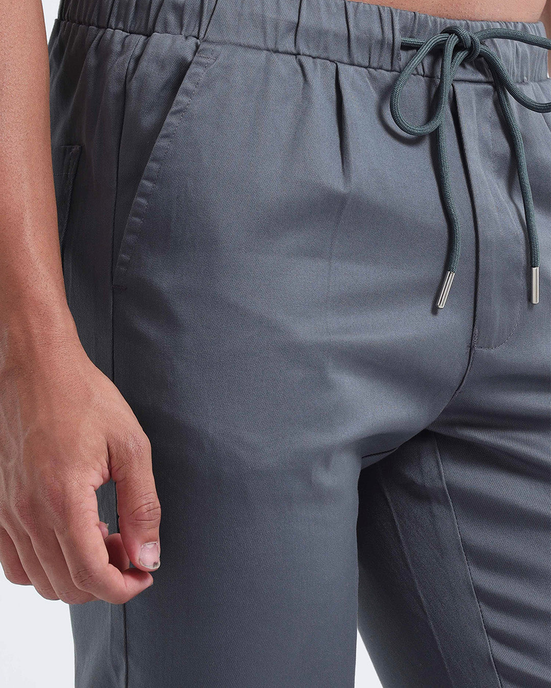 Rich Cotton Flexi Waist Ankle Pant In Stone Blue