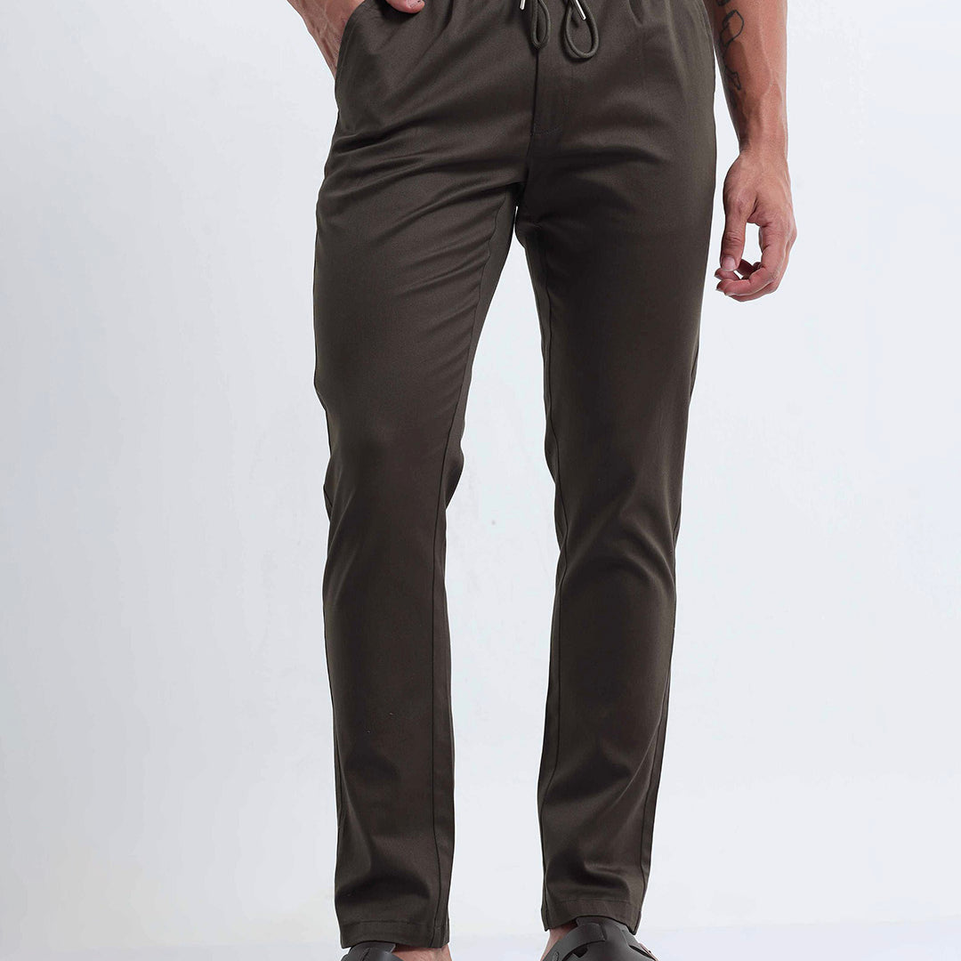 Rich Cotton Flexi Waist Ankle Pant In Olive