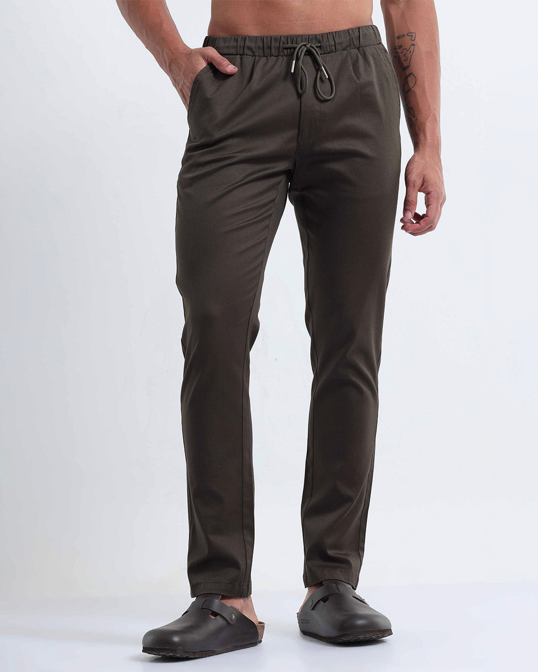 Rich Cotton Flexi Waist Ankle Pant In Olive
