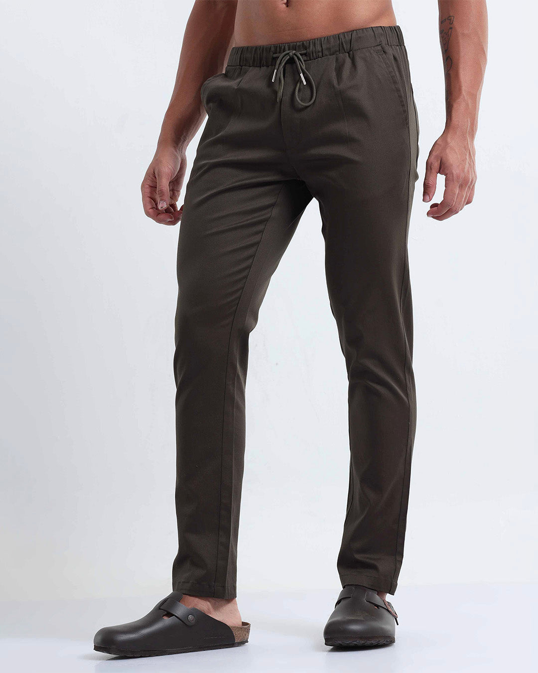 Rich Cotton Flexi Waist Ankle Pant In Olive
