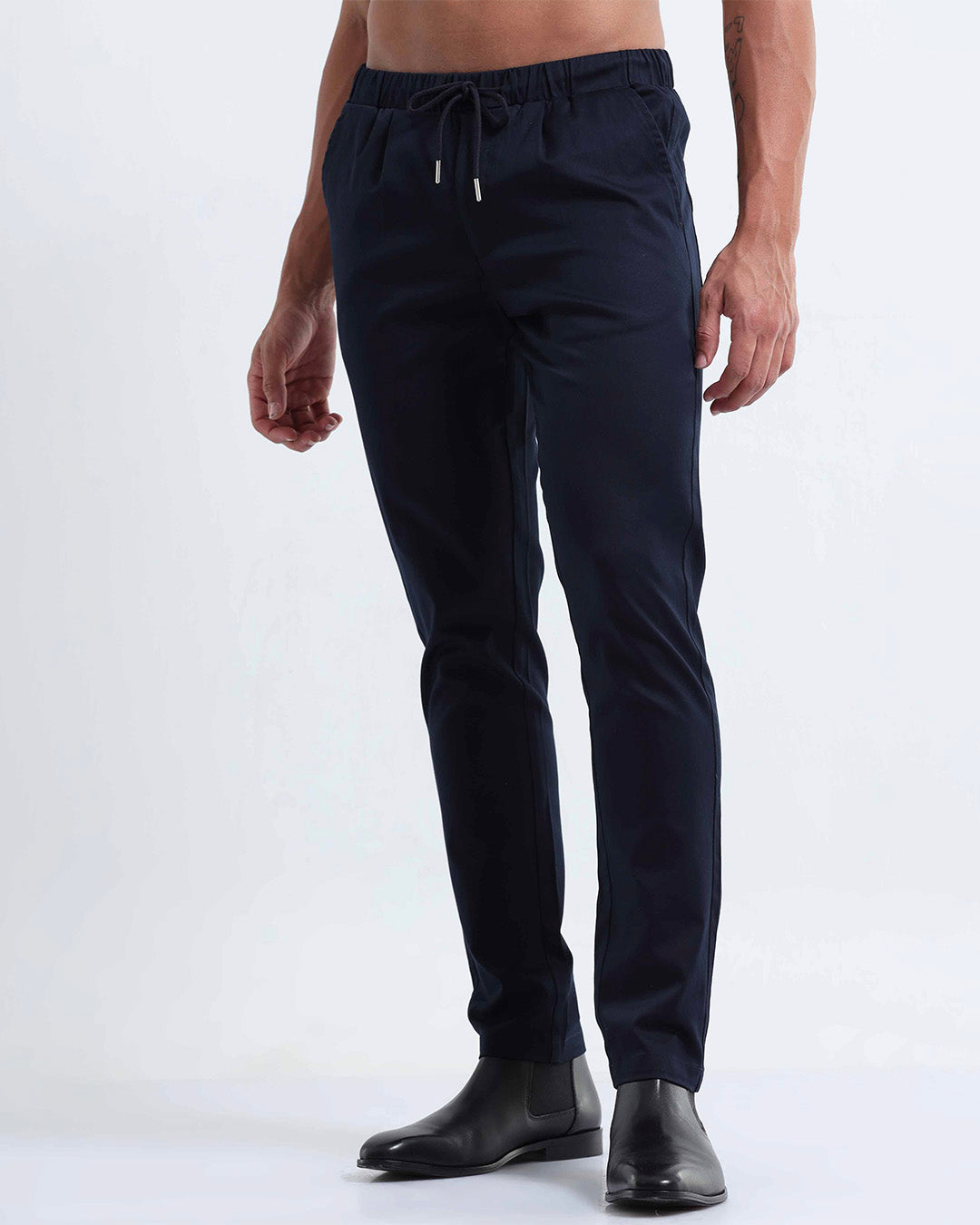 Rich Cotton Flexi Waist Ankle Pant In Navy