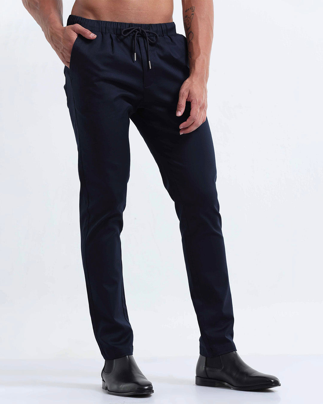 Rich Cotton Flexi Waist Ankle Pant In Navy