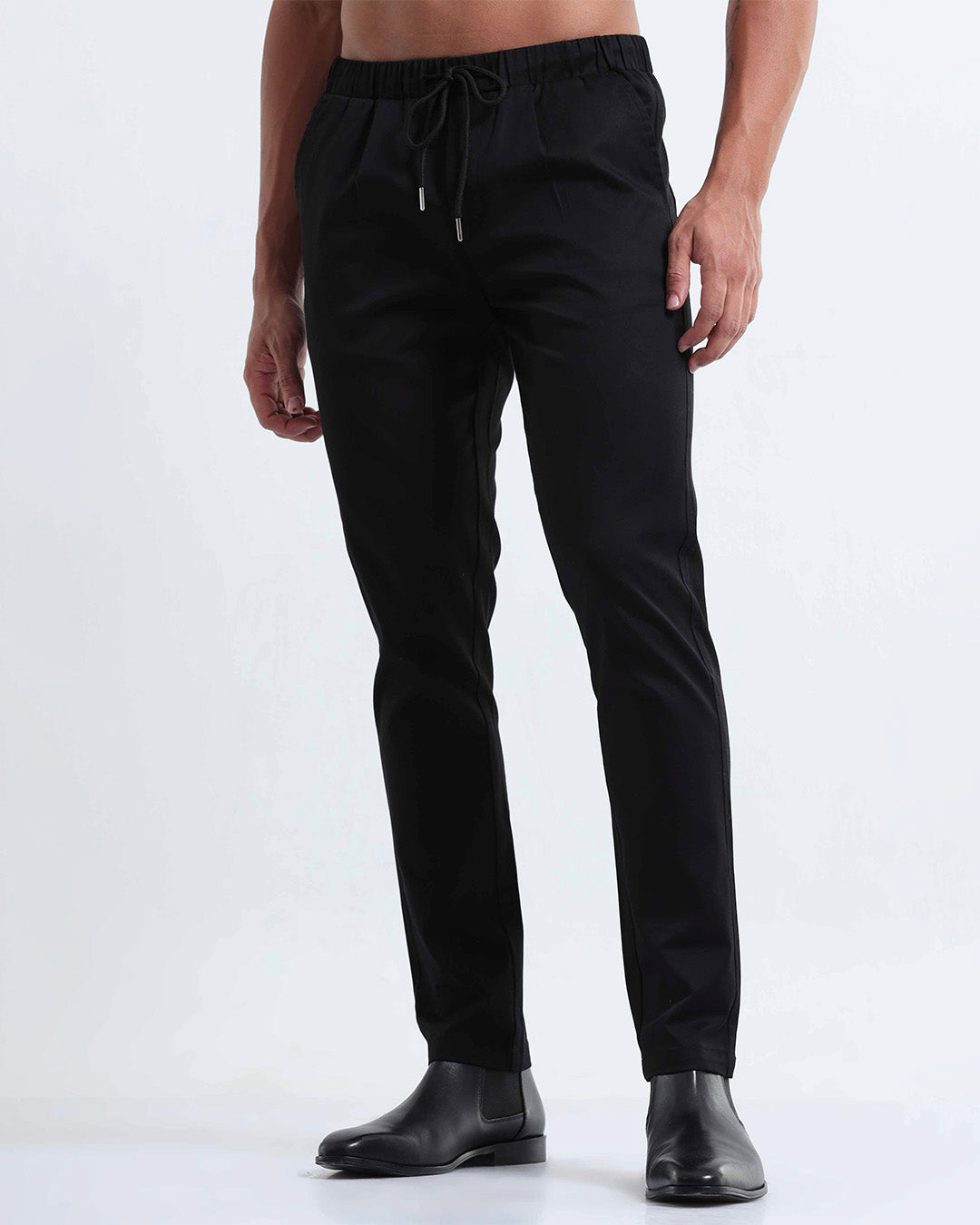 Rich Cotton Flexi Waist Ankle Pant In Black