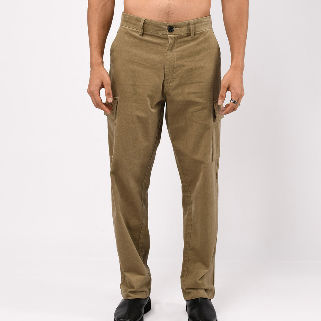 Soft Corduroy Relaxed Cargo Pants In Beige