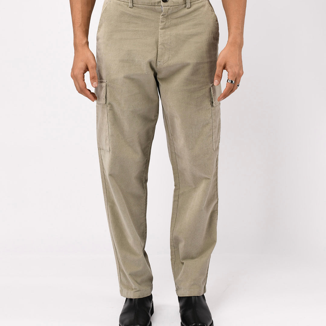 Soft Corduroy Relaxed Cargo Pants In Light Grey