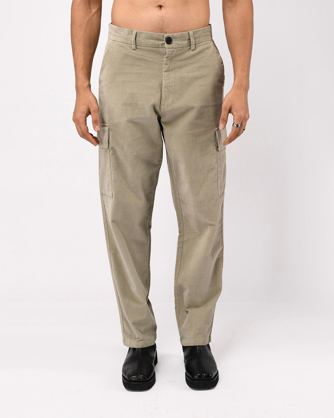 Soft Corduroy Relaxed Cargo Pants In Light Grey