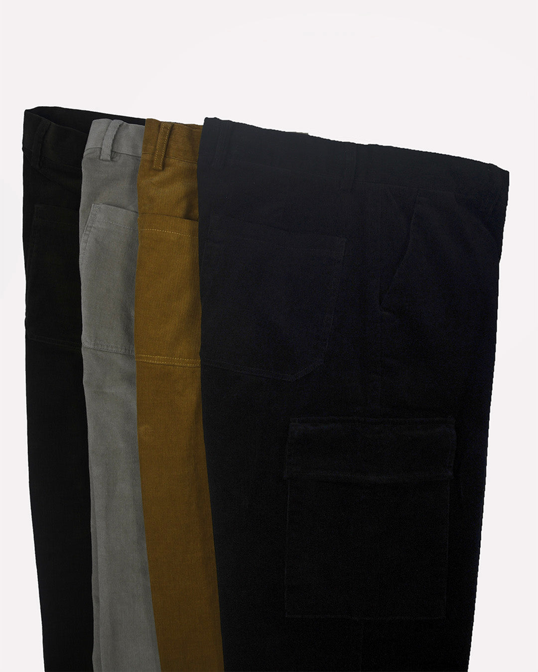 Soft Corduroy Relaxed Cargo Pants In Black