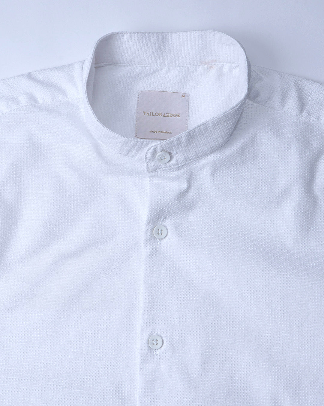 Easy Iron Textured Mandarin Shirt In White