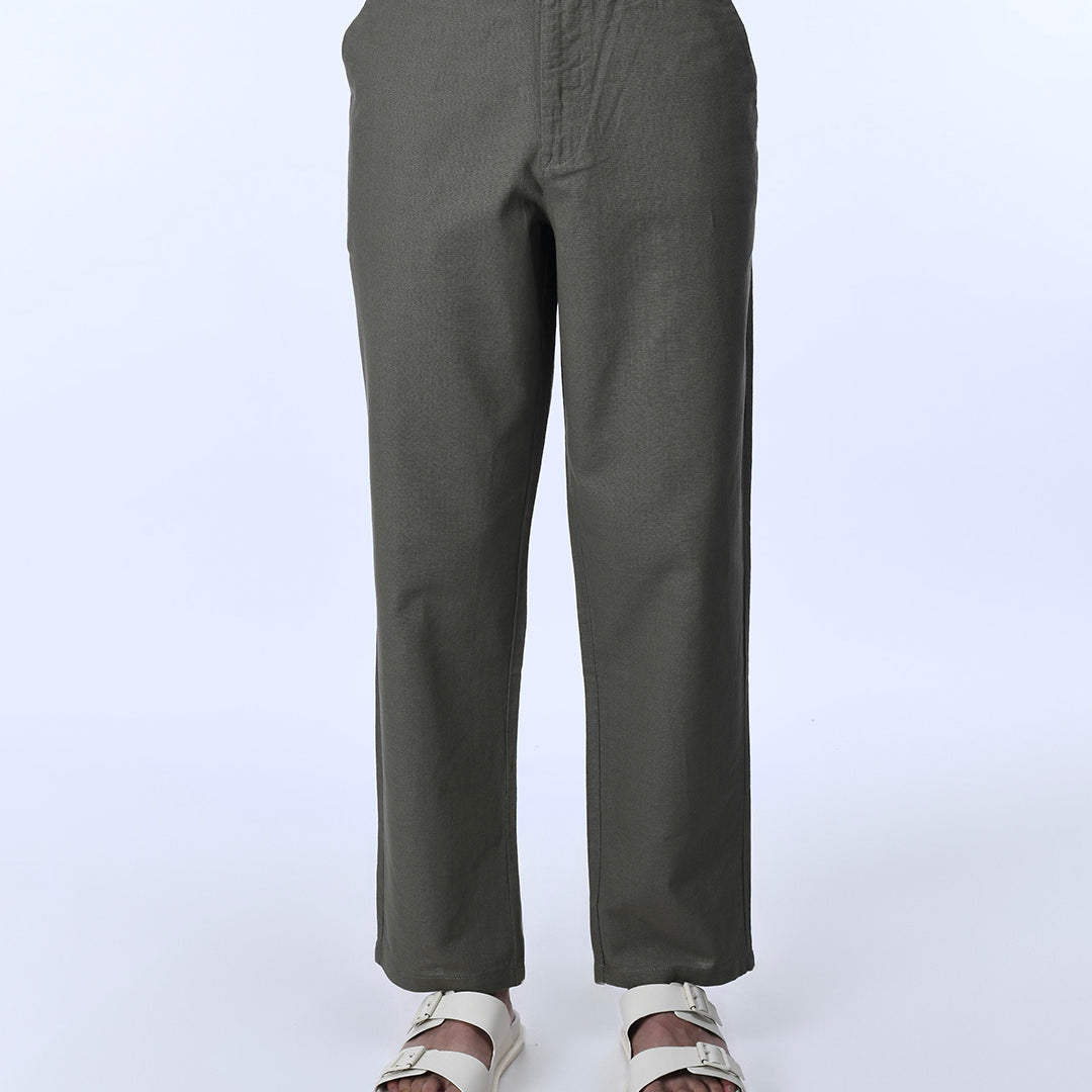 Raw Slub Relaxed Flexiwaist Pants In Green