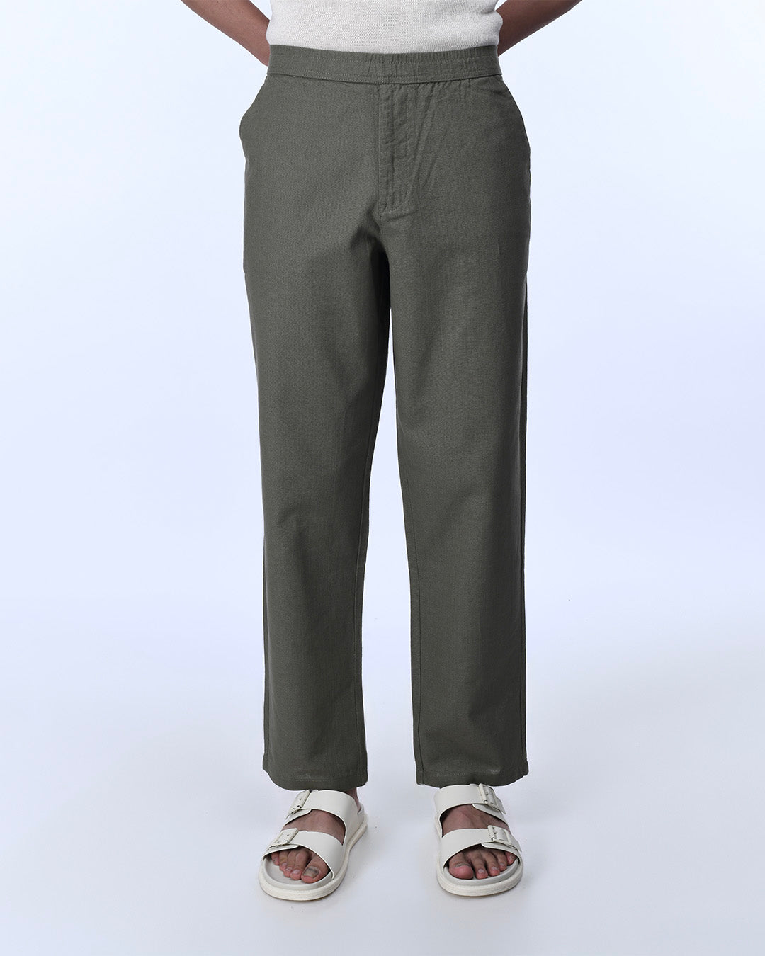 Raw Slub Relaxed Flexiwaist Pants In Green