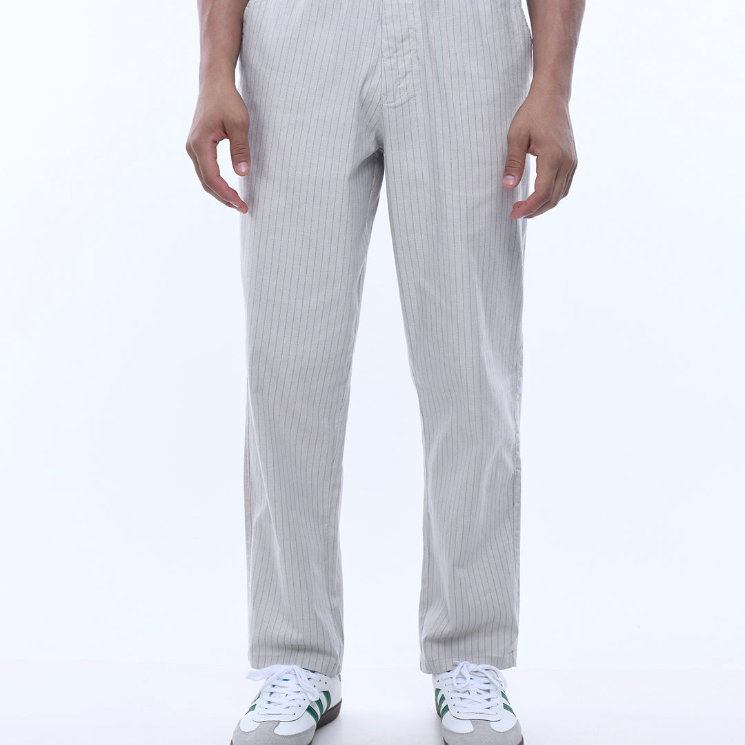 Relaxed Striped Cotton Pant In Grey