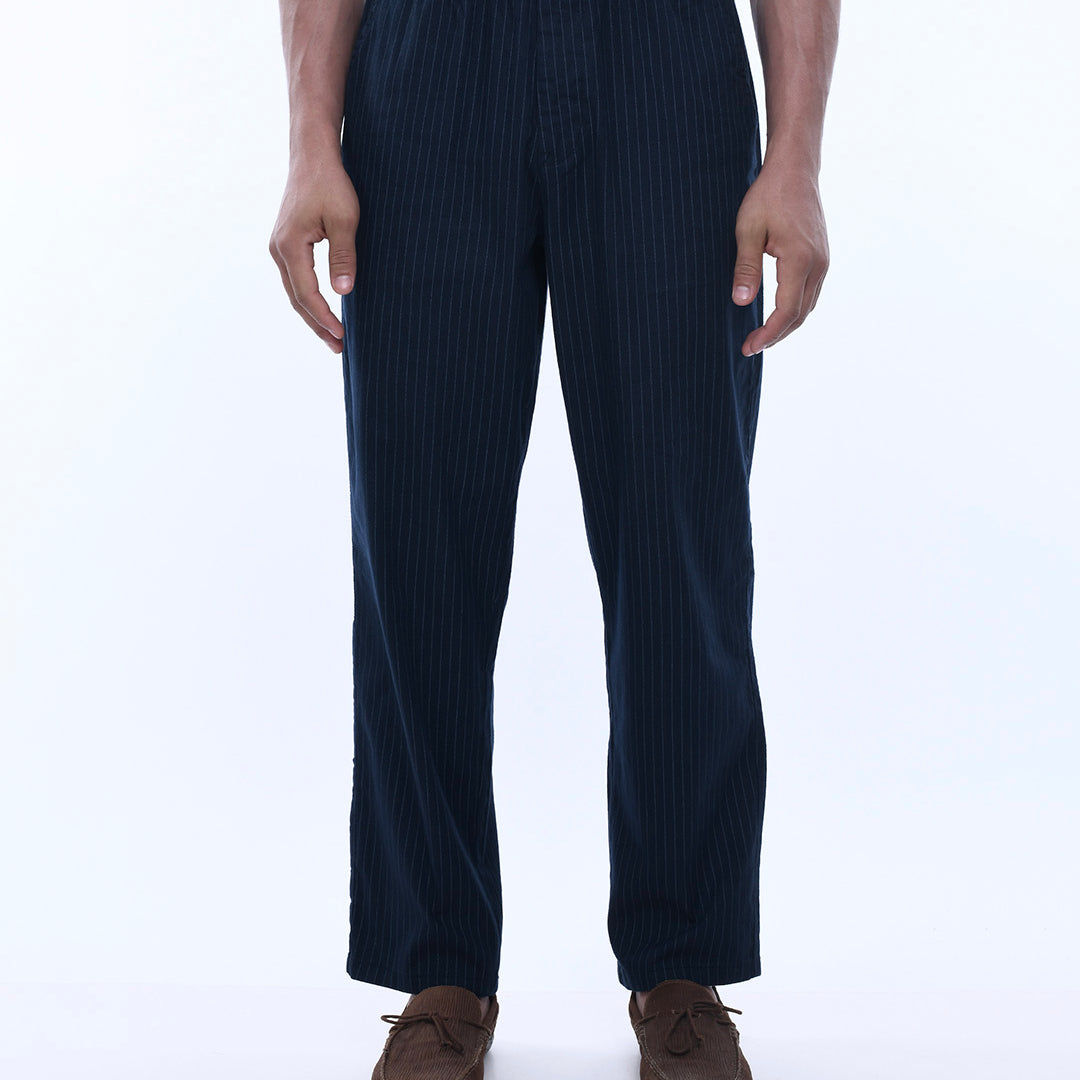 Relaxed Striped Cotton Pant In Navy