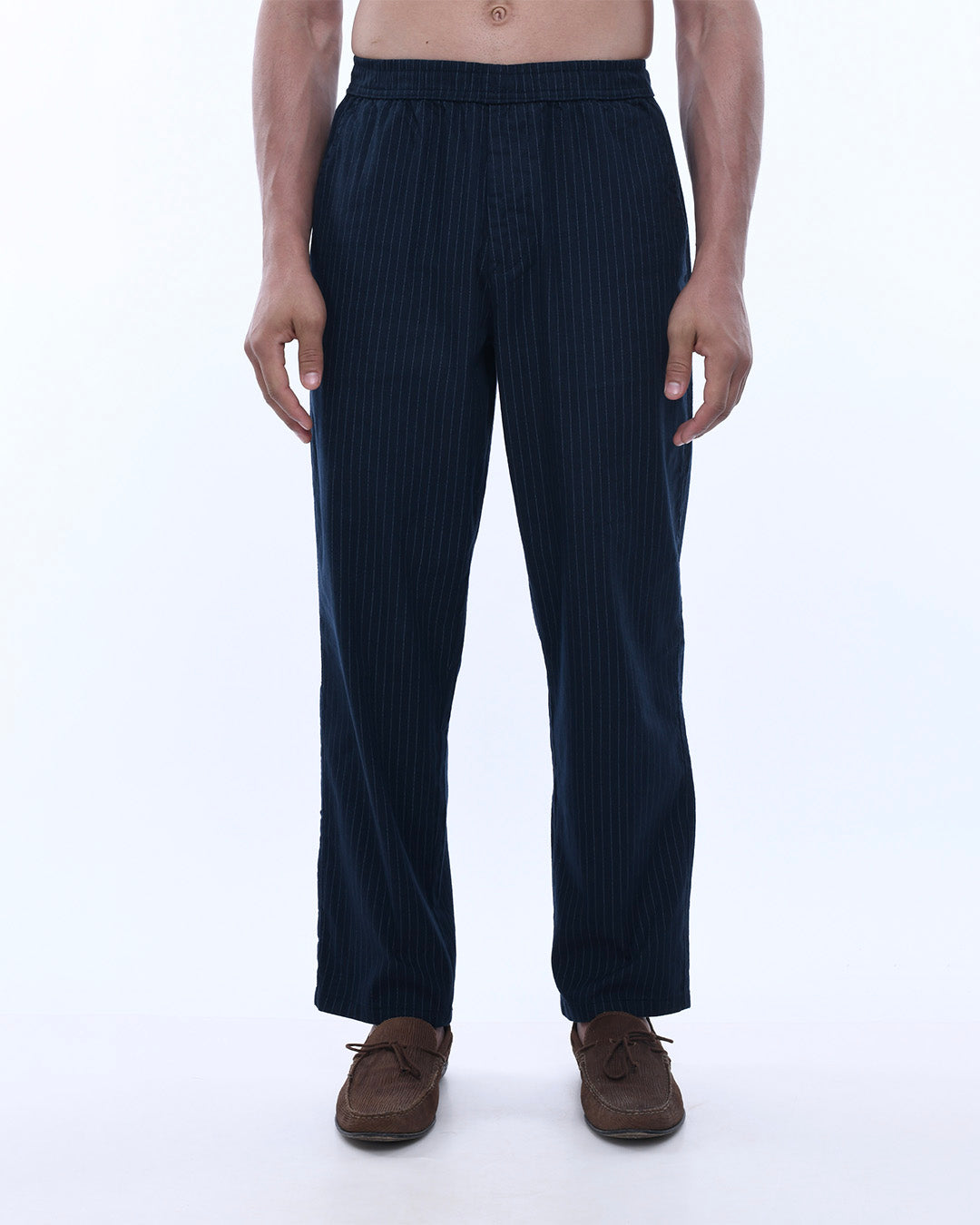 Relaxed Striped Cotton Pant In Navy