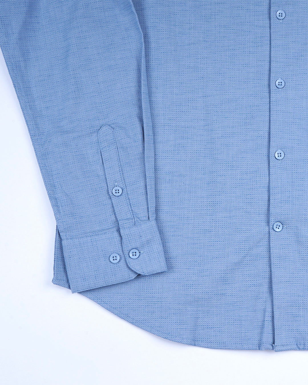 Easy Iron Textured Mandarin Shirt In Blue