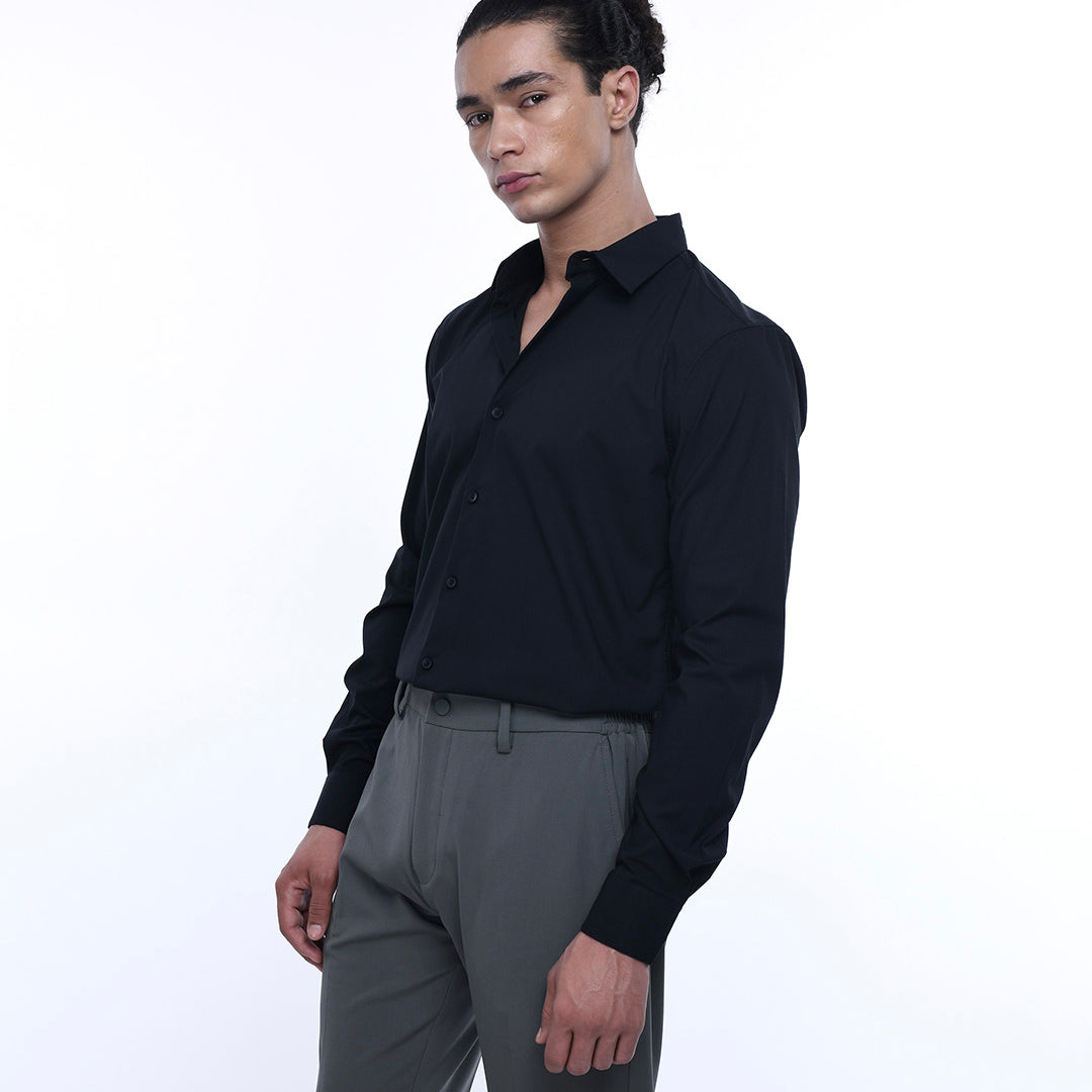 Easy Iron Office Stretch Shirt In Black