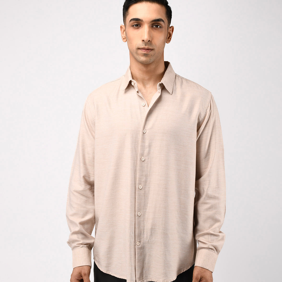 Soft Lyocell Melange Shirt In Cream