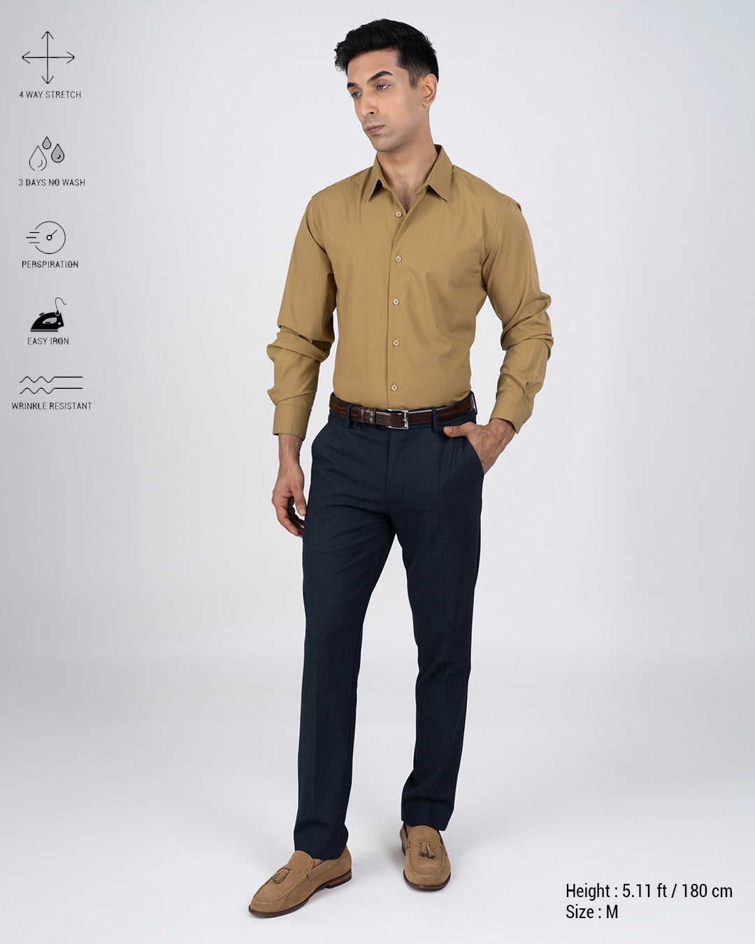 Easy Iron Office Stretch Shirt In Yellow