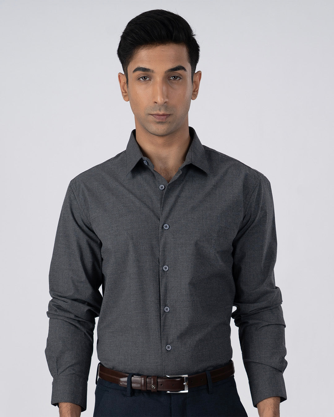 Easy Iron Office Stretch Shirt In Grey