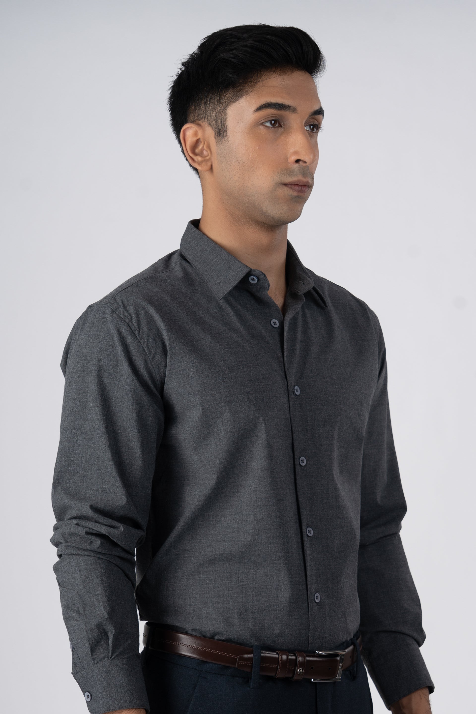 Easy Iron Office Stretch Shirt In Grey