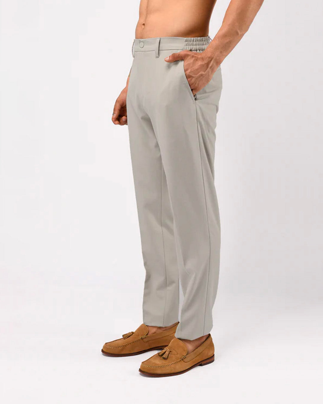 Soft Iron Flexi Tailored Trouser In Cream