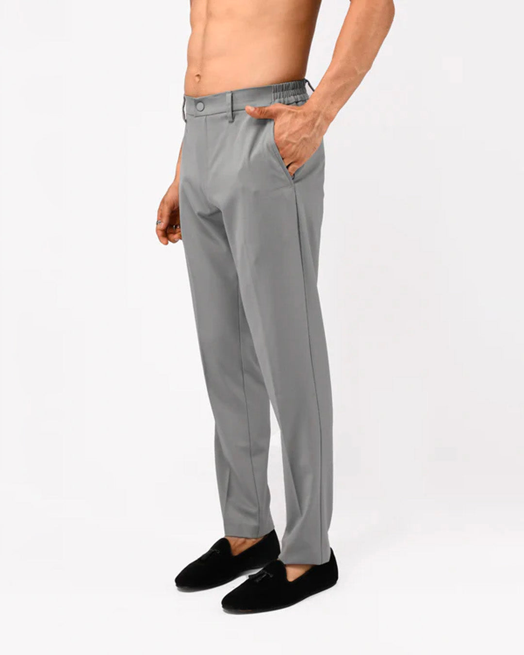 Soft Iron Flexi Tailored Trouser In Light Grey