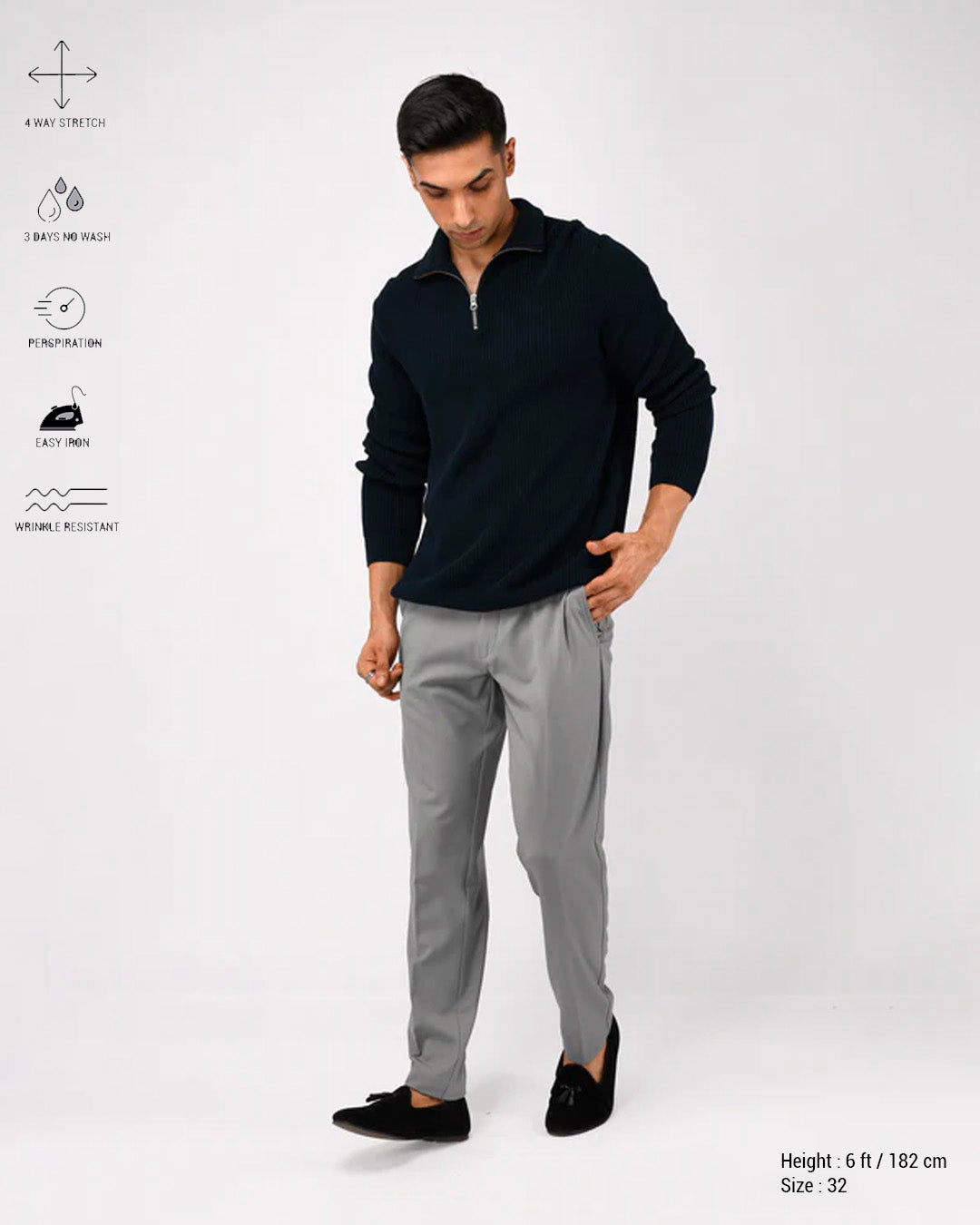 Soft Iron Flexi Tailored Trouser In Light Grey